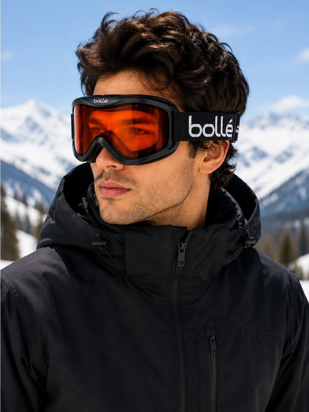 Bollé Ski Snowboard Goggles Orange Tint Lens Black Frame Adjustable Strap